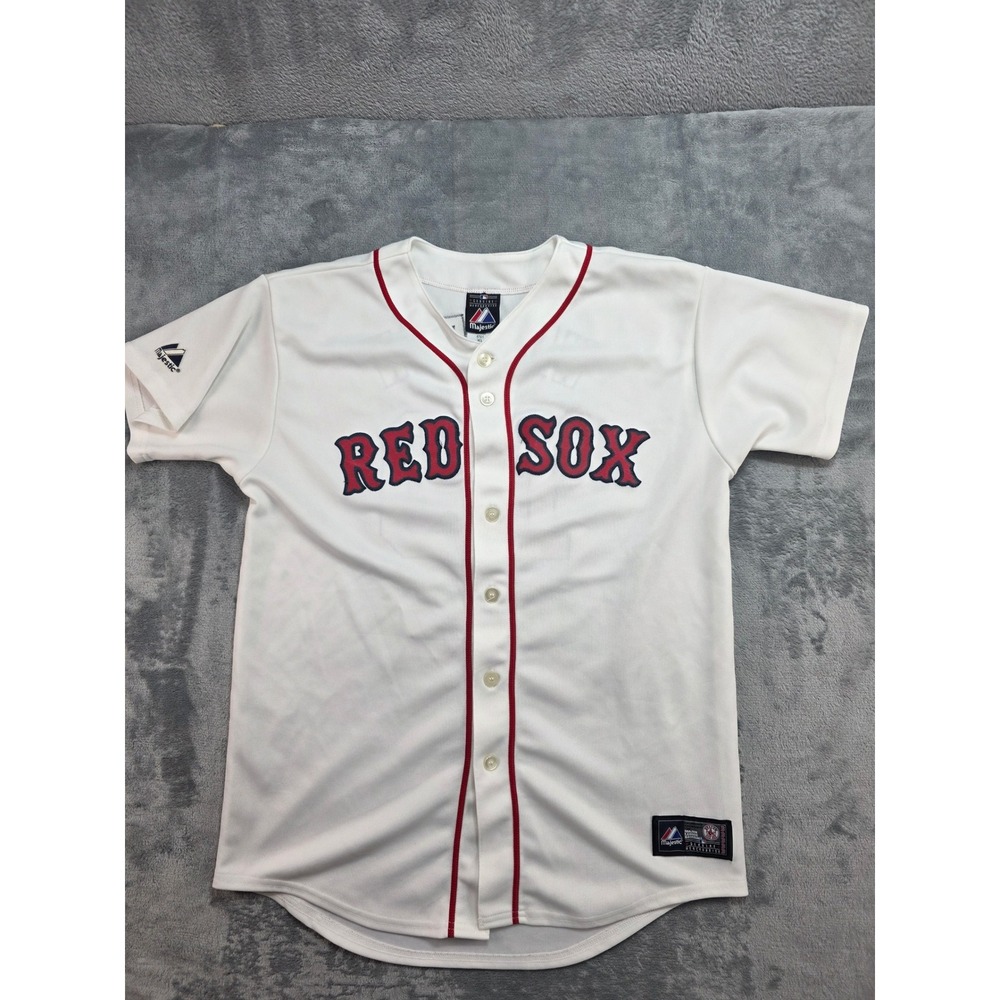 Majestic Boston Red Sox Youth XL #10 Jersey White Button Up MLB  Embroidered